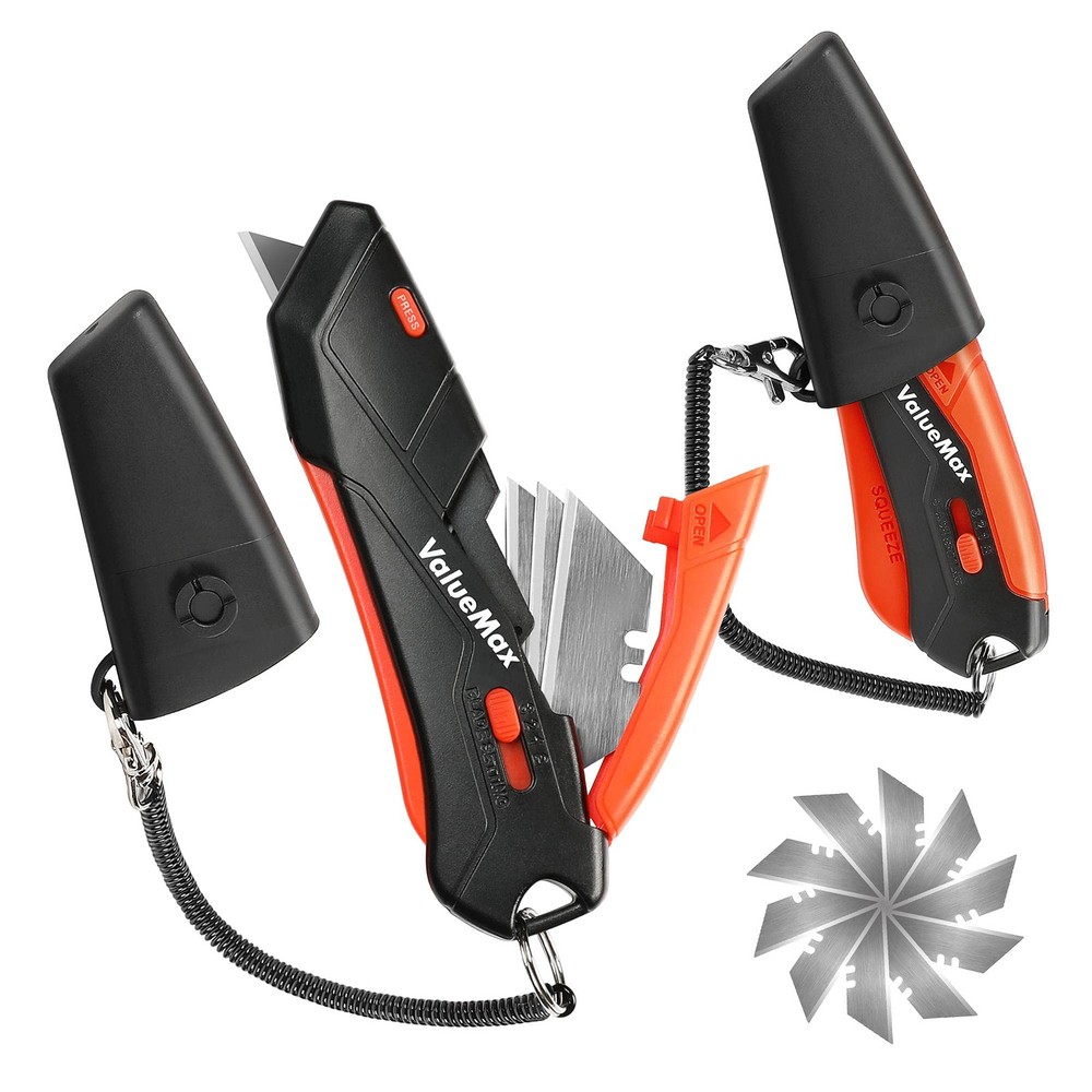 2-Pack Retractable Safety Box Cutter with 3-Position Locking Blade