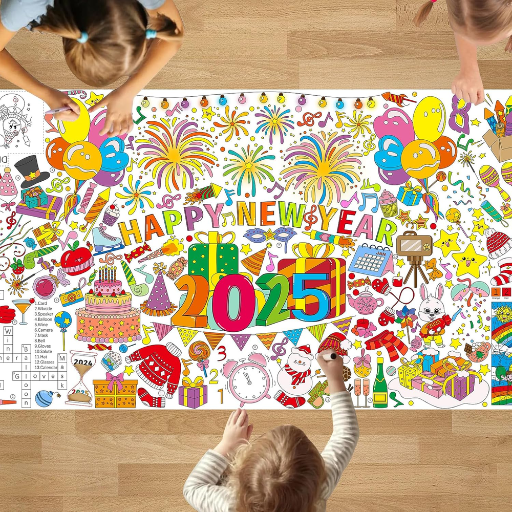 PADTIC New Year Giant Coloring Poster,35X72 Inches Happy New Year Giant Paper Co