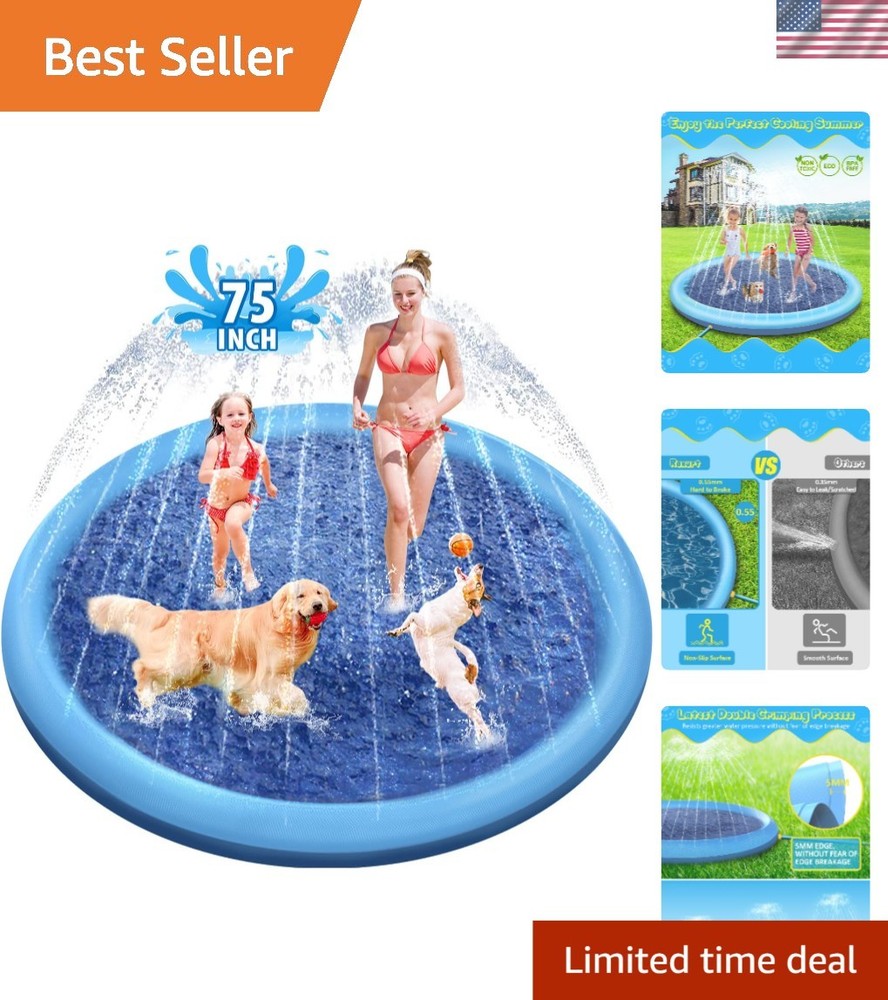 Blue 75in Dog Splash Pad - Perfect Anti-Slip Summer Fun for Pets & Kids