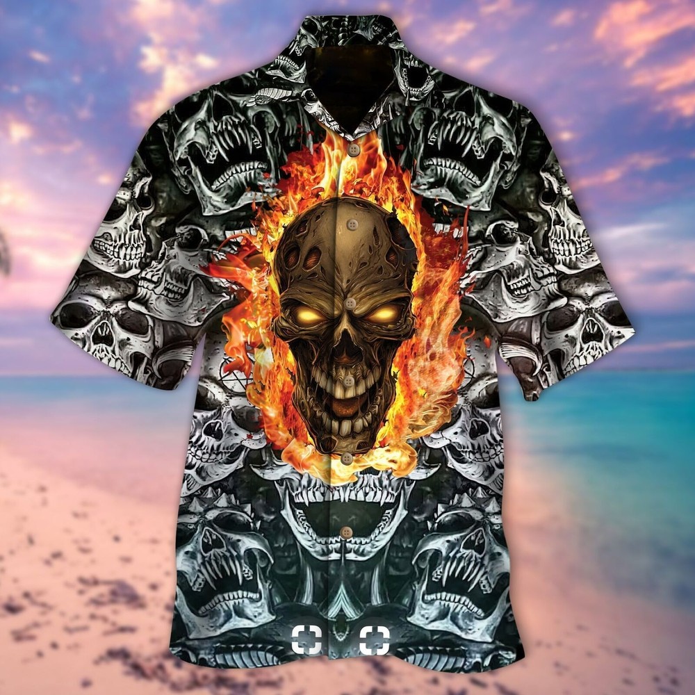 Ghost Rider Full Skulls All Over Printed 3D Hawaiian Shirt Ghost Skull Hawaii Sh