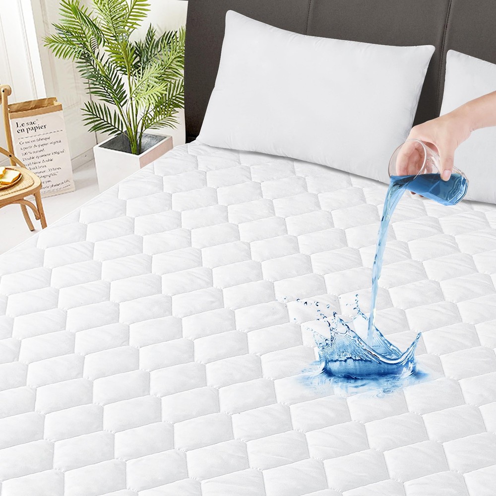 Quilted Fitted Waterproof Mattress Pad with Breathable Soft Filling