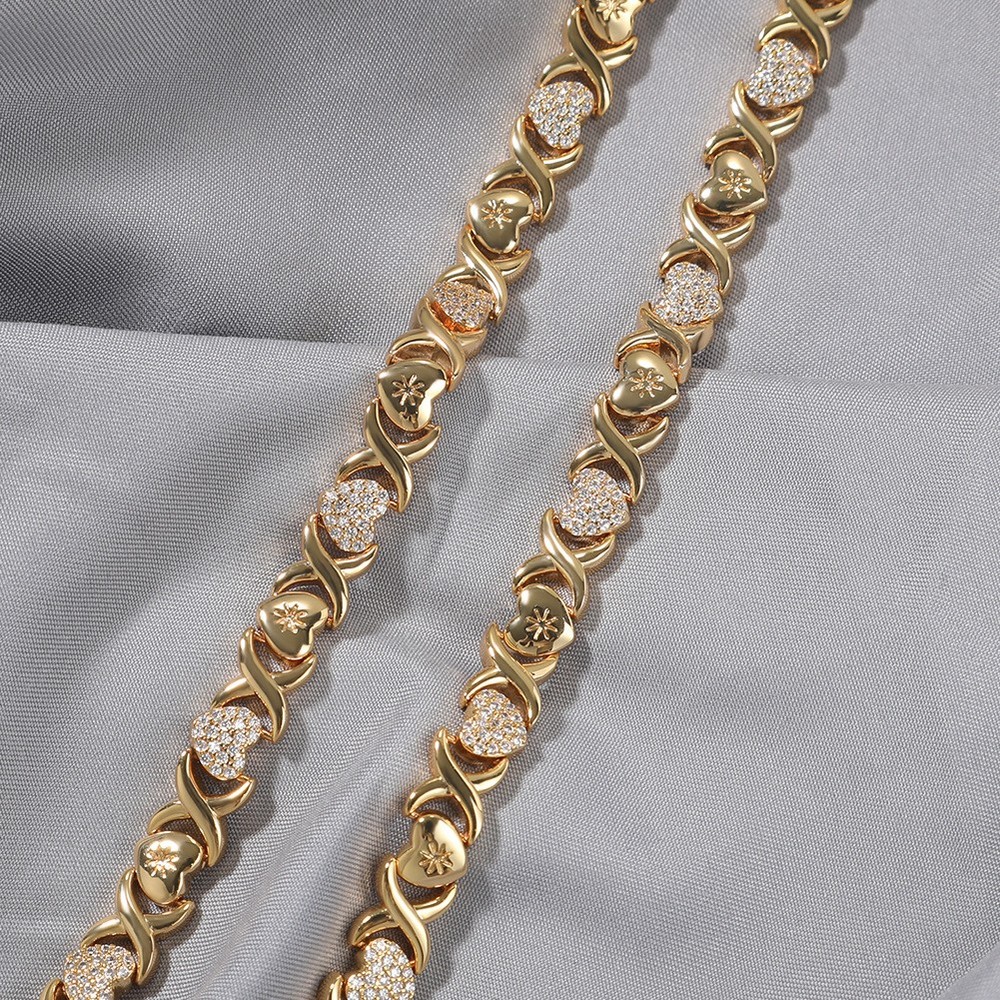 Charm Heart Infinite Chain Necklace and Bracelet Set in Gold Plated 5A Zircon