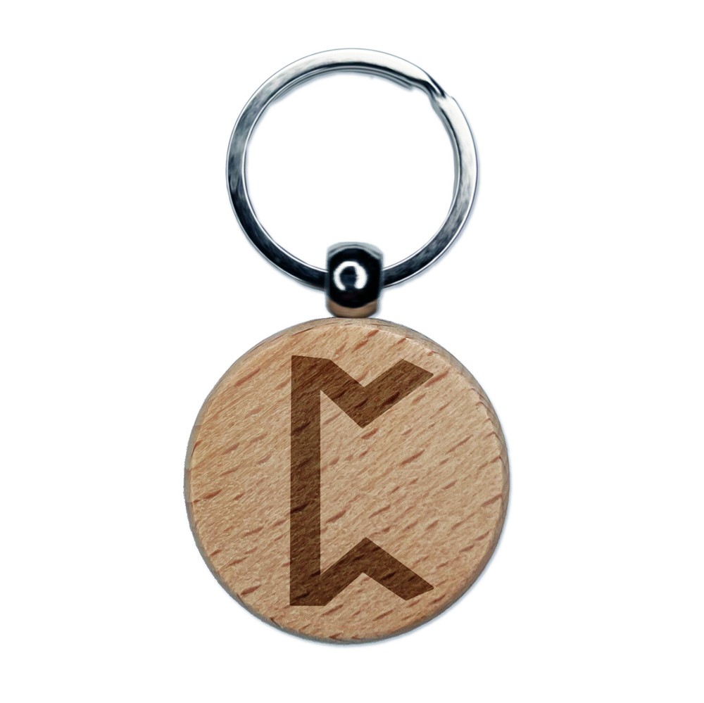 Norse Viking Dwarven Rune P Engraved Wooden Keychain Charm
