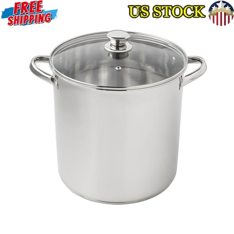 Stainless Steel 12Qt Stock Pot with Glass Lid Induction Ready Durable Cookware