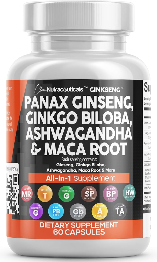 Panax Ginseng 10000mg Ginkgo Biloba 4000mg Ashwagandha Maca Root 3000mg - Focus