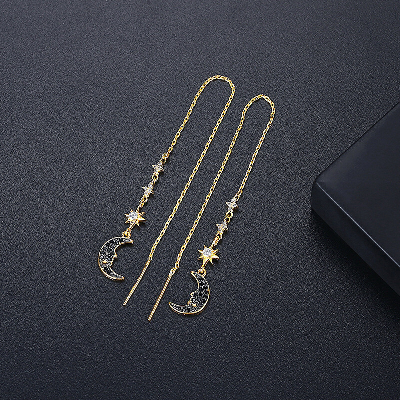 White Zircon Elegant Gold Plated Tassel Earrings for Women