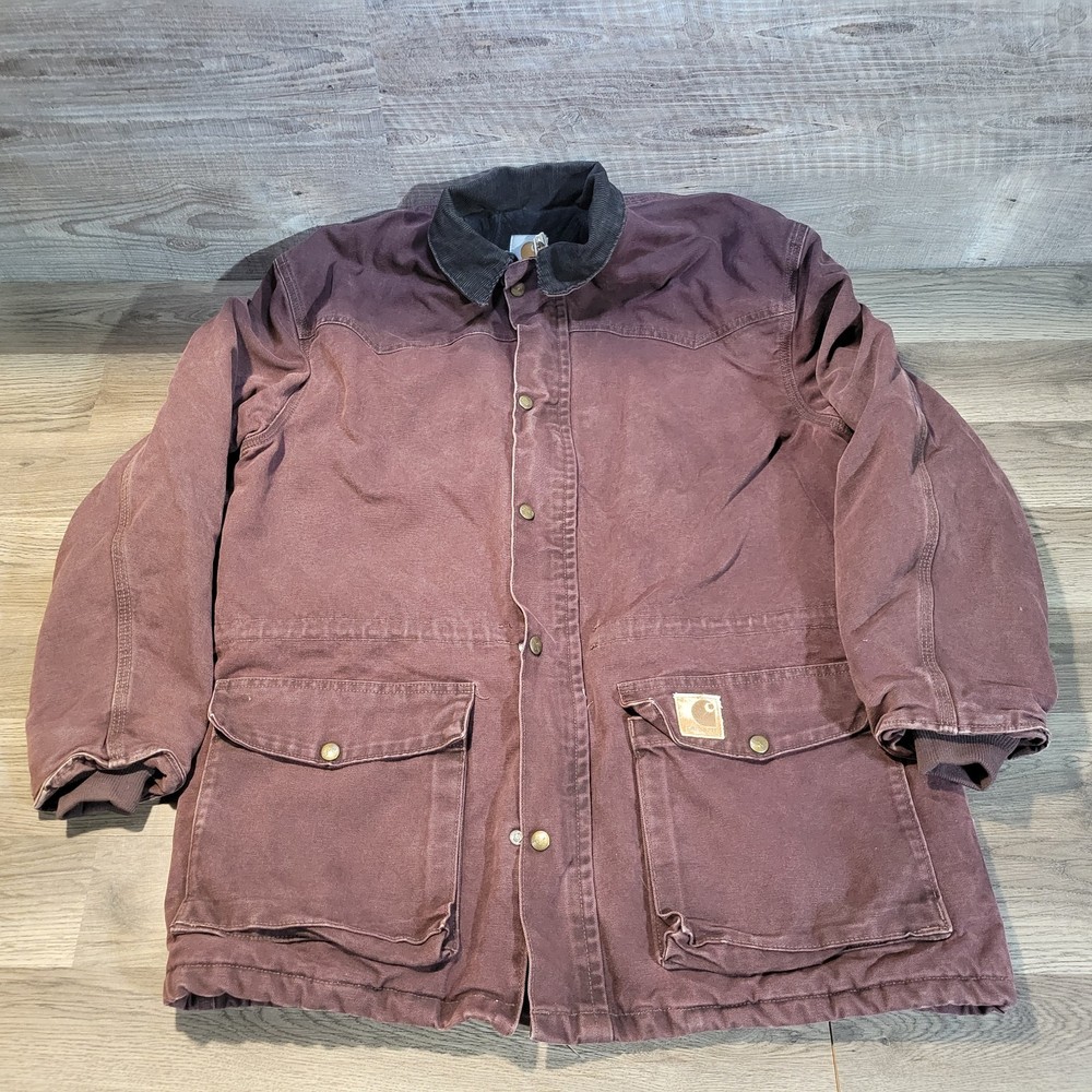 Vintage 90s Carhartt C08BRG Chore Coat Men's Medium Burgundy Plum Canvas Workwear