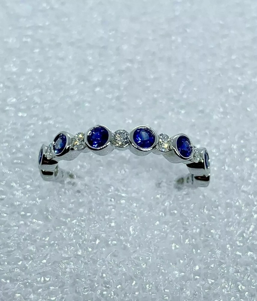 1.60 Ct Round Natural Sapphire Diamond Ring 14K Solid White Gold Size 7 8 6 5