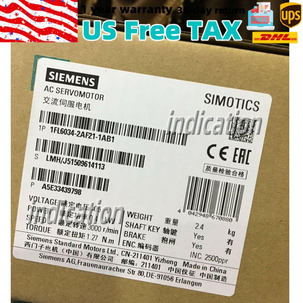 New Siemens 1FL6034-2AF21-1AB1 1FL60342AF211AB1 SIMOTICS S-1FL6