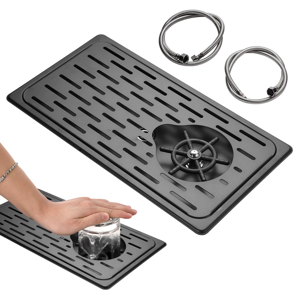 Glass Rinser Coffee Cup Washer Bar Beer Pitcher Cleaner W/Drainboard Stainless