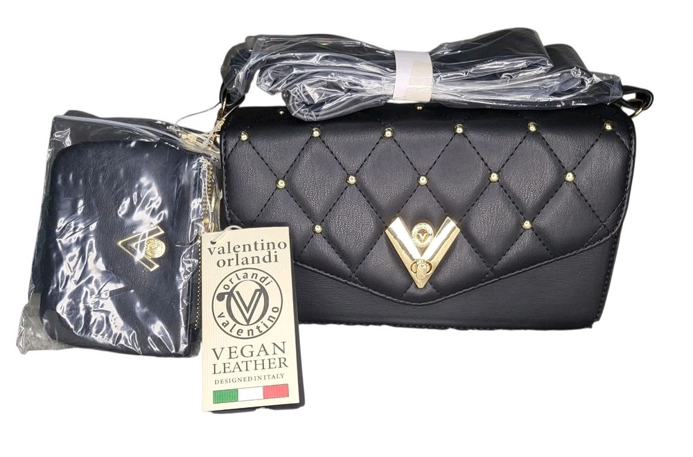 FLASH SALE!! Valentino Orlandi Black Quilted Crossbody Bag W/Coin Purse MSRP$380-image