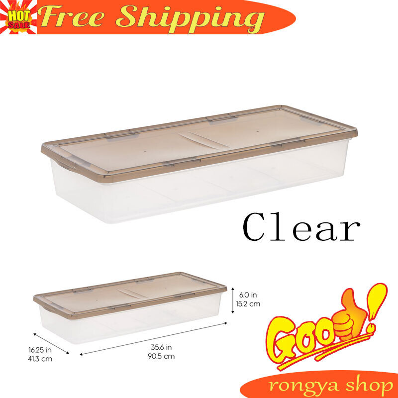 Large 41qt Underbed Stackable Plastic Storage Bin with Lid