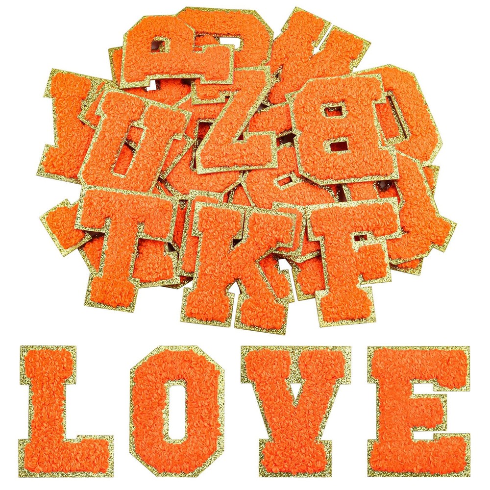 26PCS Orange A-Z Self-Adhesive Chenille Alphabet Letter Patches Appliques