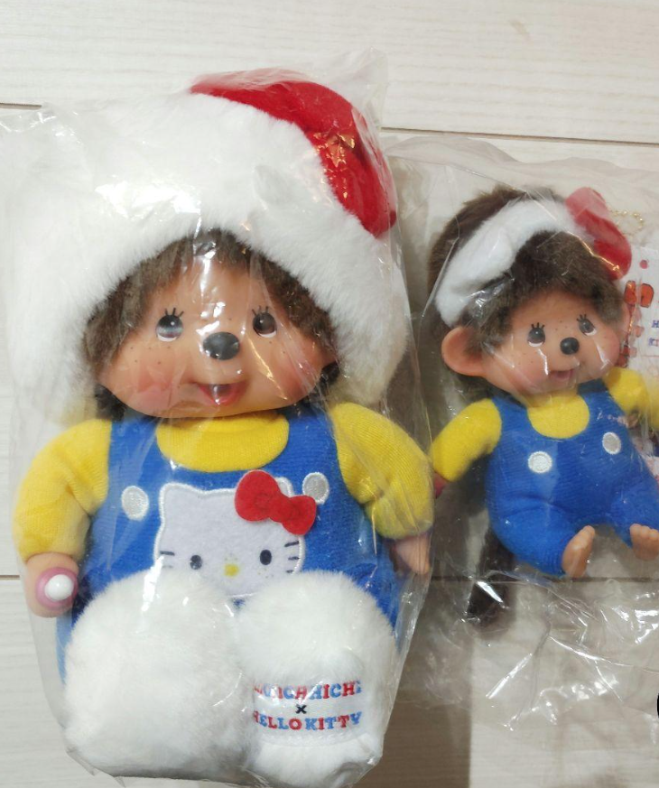 Monchichi x Hello Kitty Plush Toy Keychain Set S Size Japan