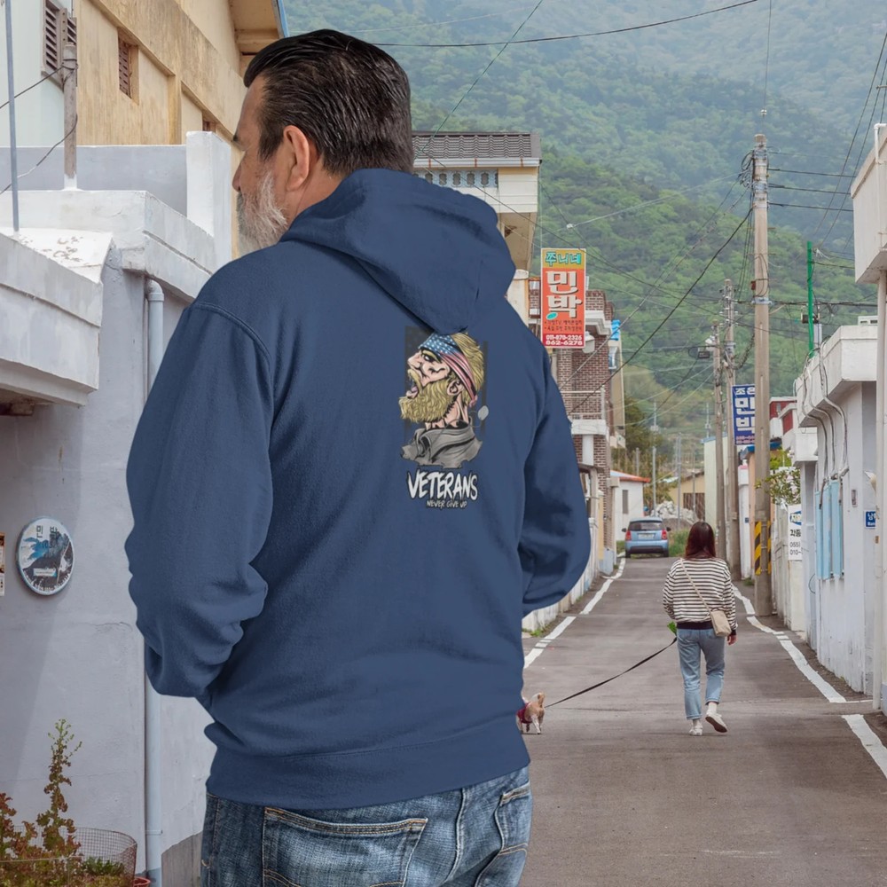 Veterans Hoodie Men Full Zip Back Print Patriotic Military Streetwear Classic
