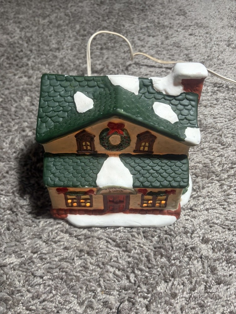 Vintage Christmas Village House General Store Lighted Ceramic Decor