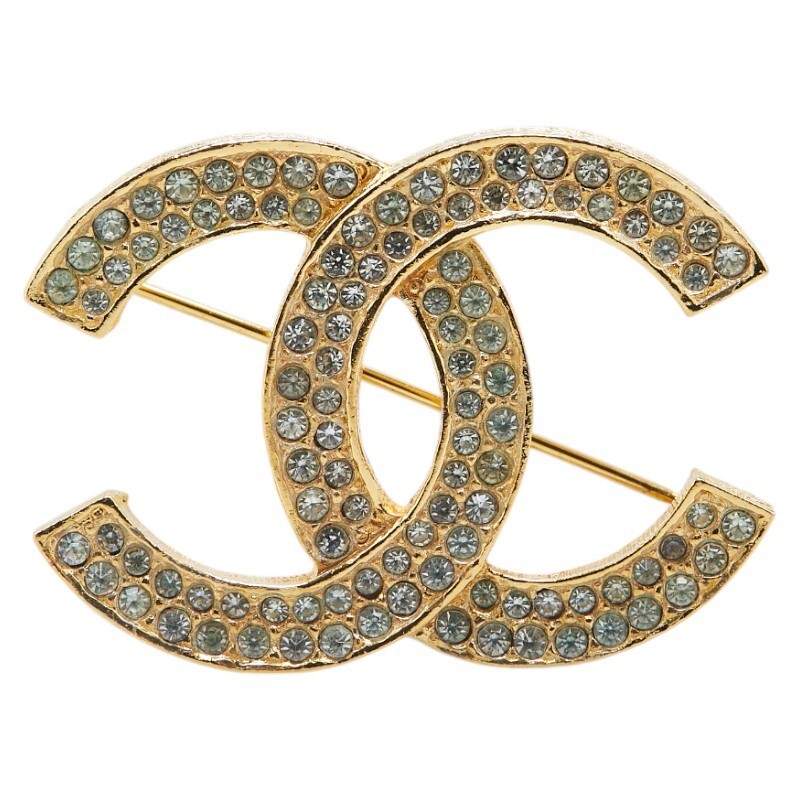 Chanel Coco Mark Rhinestone Brooch in Gold Plated Finish 750160