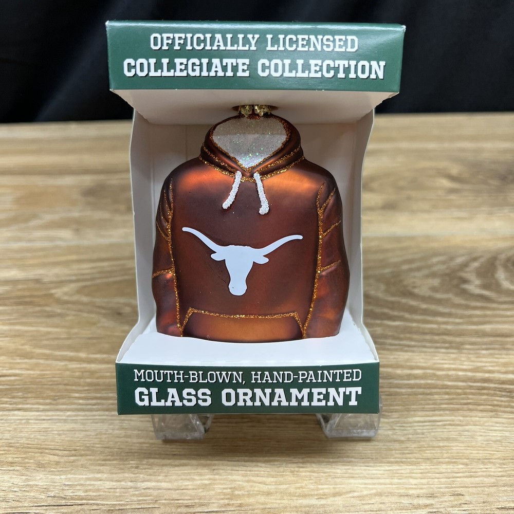 Texas Longhorns Hoodie Design Glass Christmas Ornament