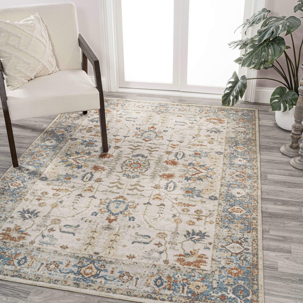Jonathan Y Washable 4x6 Cream Terra Polyester Border Rug