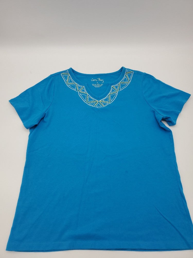 Coral Bay T-Shirt  Womens Large Blue V-Neck …#17750