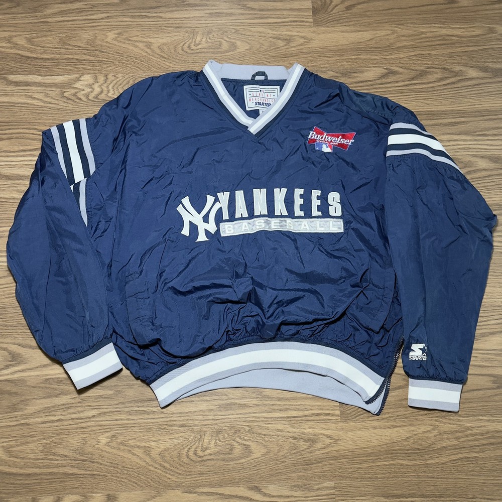 VTG Vintage New York Yankees Starter Pullover Sweater Size XL Budweiser Logo NYY