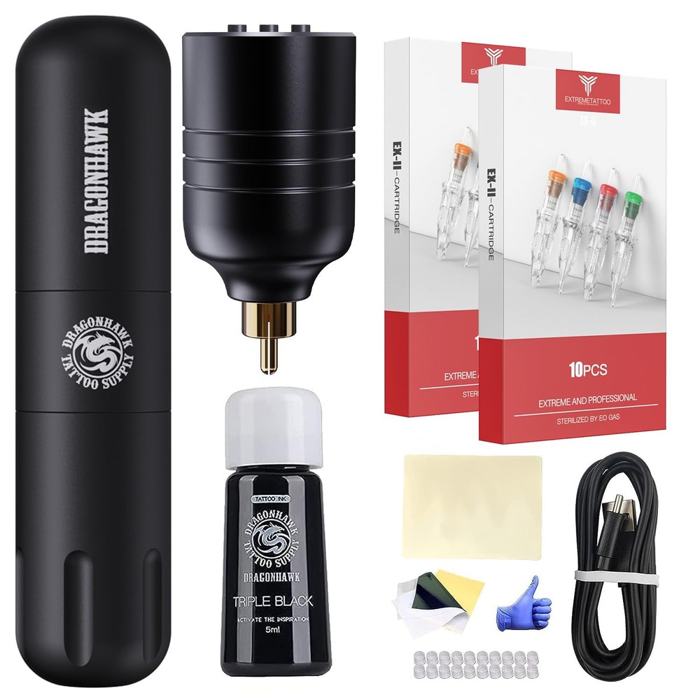 Wireless Rotary Tattoo Pen Machine Kit for Beginners with 50 Cartridges Needles