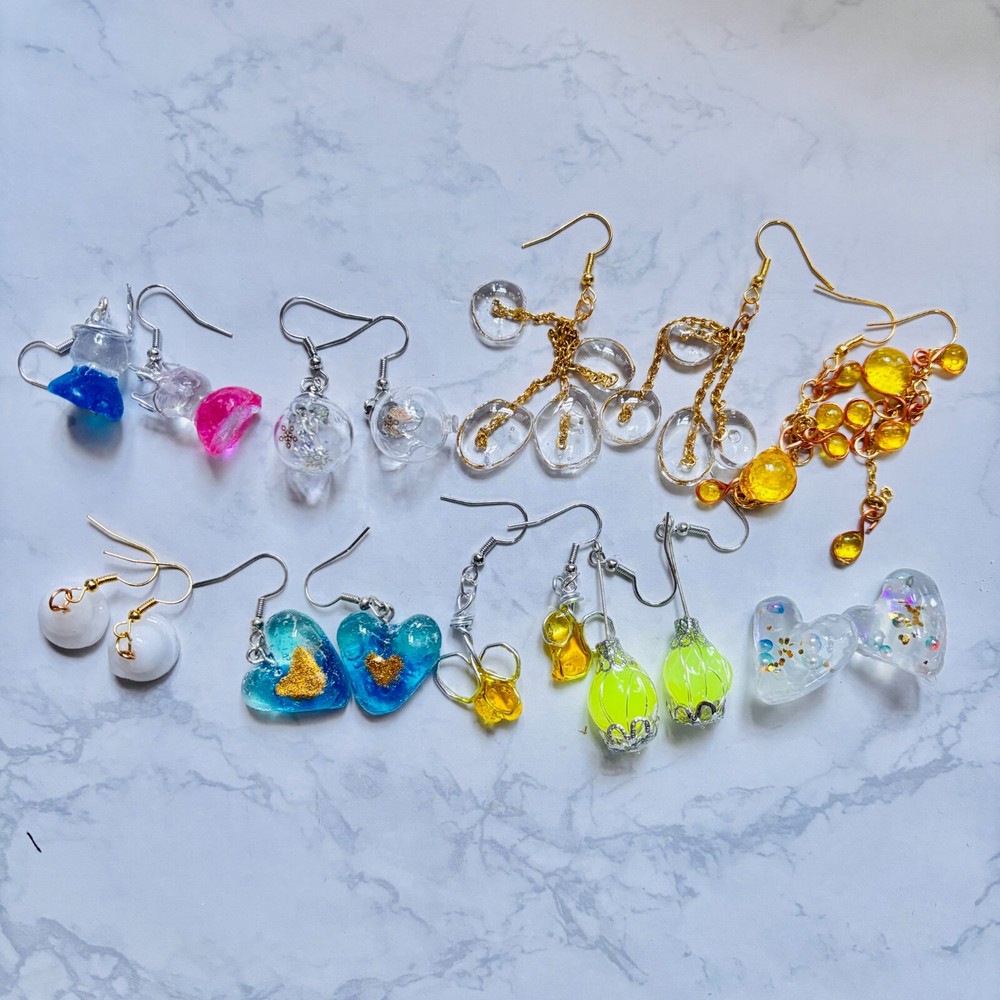 Handmade Resin Earrings Set of 10 – Unique Colorful Dangle Earrings for Women