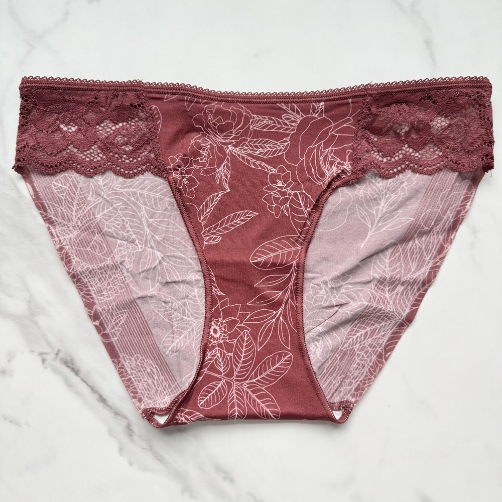 Soma Vanishing Edge Microfiber With Lace Bikini Panty Garden Vermillion