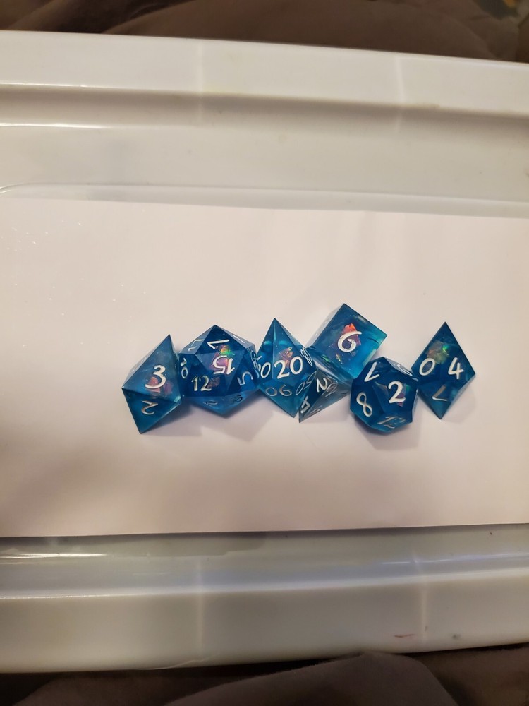 7pcs Set Of Handmade Resin DnD Gaming Dice: Mermaid's Tears