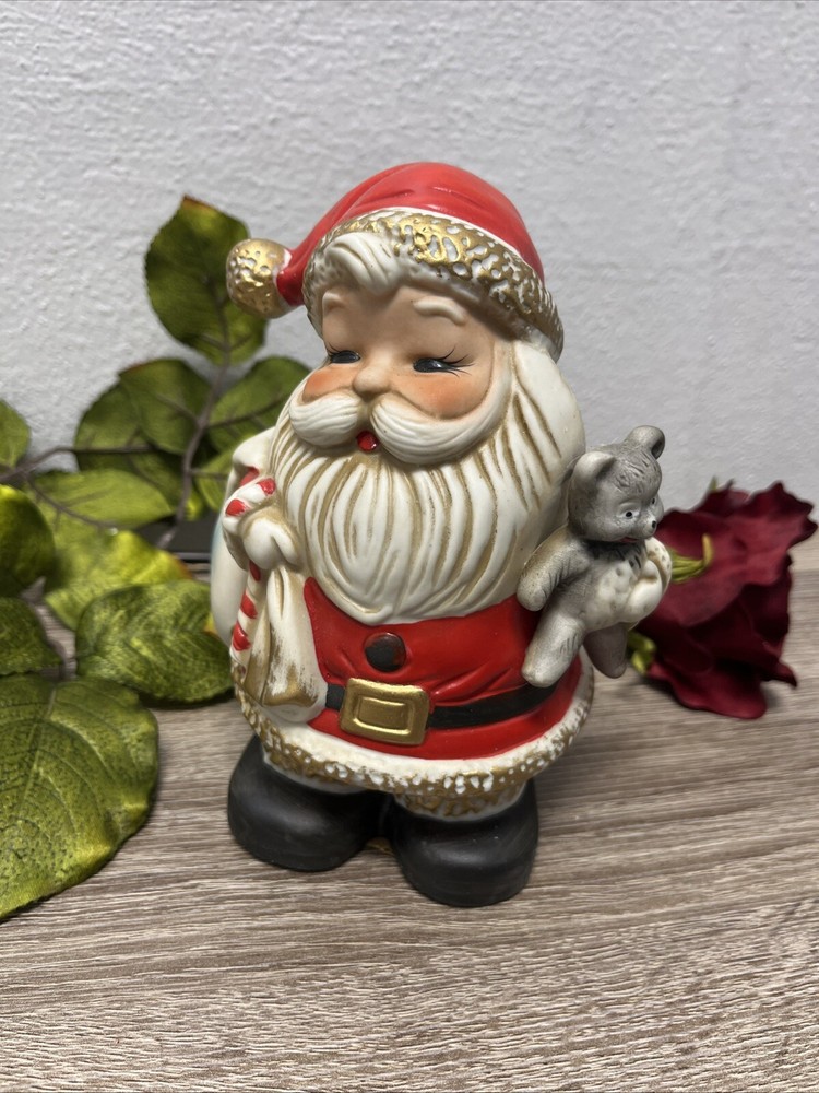 Vintage Homco Santa Claus Bank Christmas Holiday Decor St Nick Porcelain Bisque