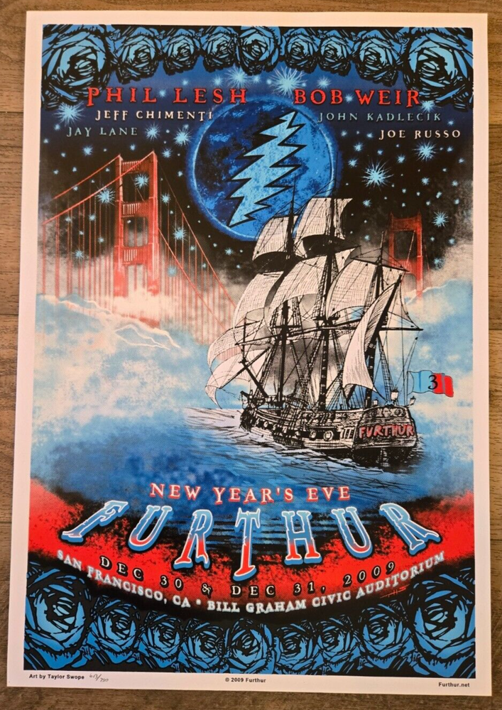 Furthur NYE 2009 SF Silkscreen Poster Swope Grateful Dead Phil Lesh Concert Art-image