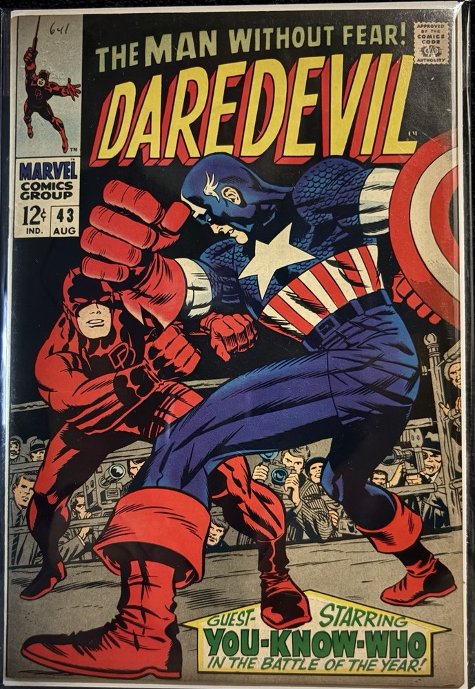 Daredevil #43 (1968) KEY! 1st Battle Daredevil Vs. Captain America Marvel