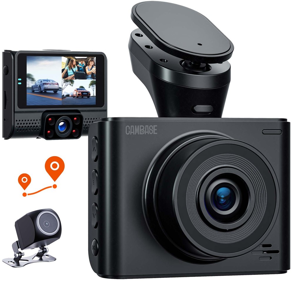 3CH 1080P GPS Dash Cam with Front Rear Inside Views and Parking Monitor