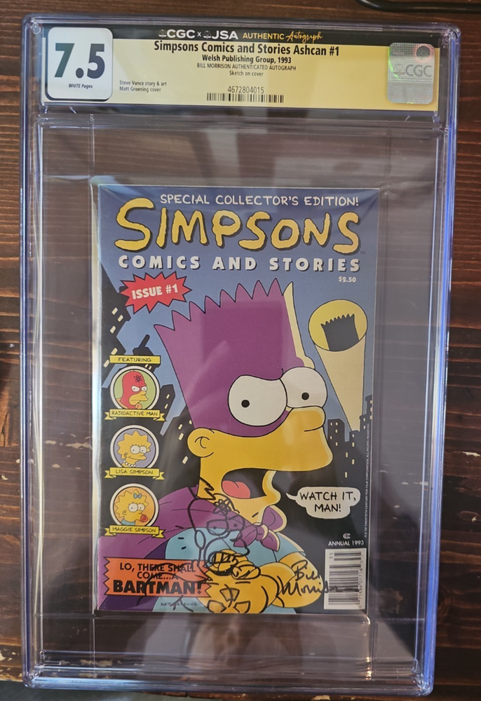 Simpsons Comics and Stories Ashcan #1 CGC 7.5 Signed and Sketch Bill Morrison