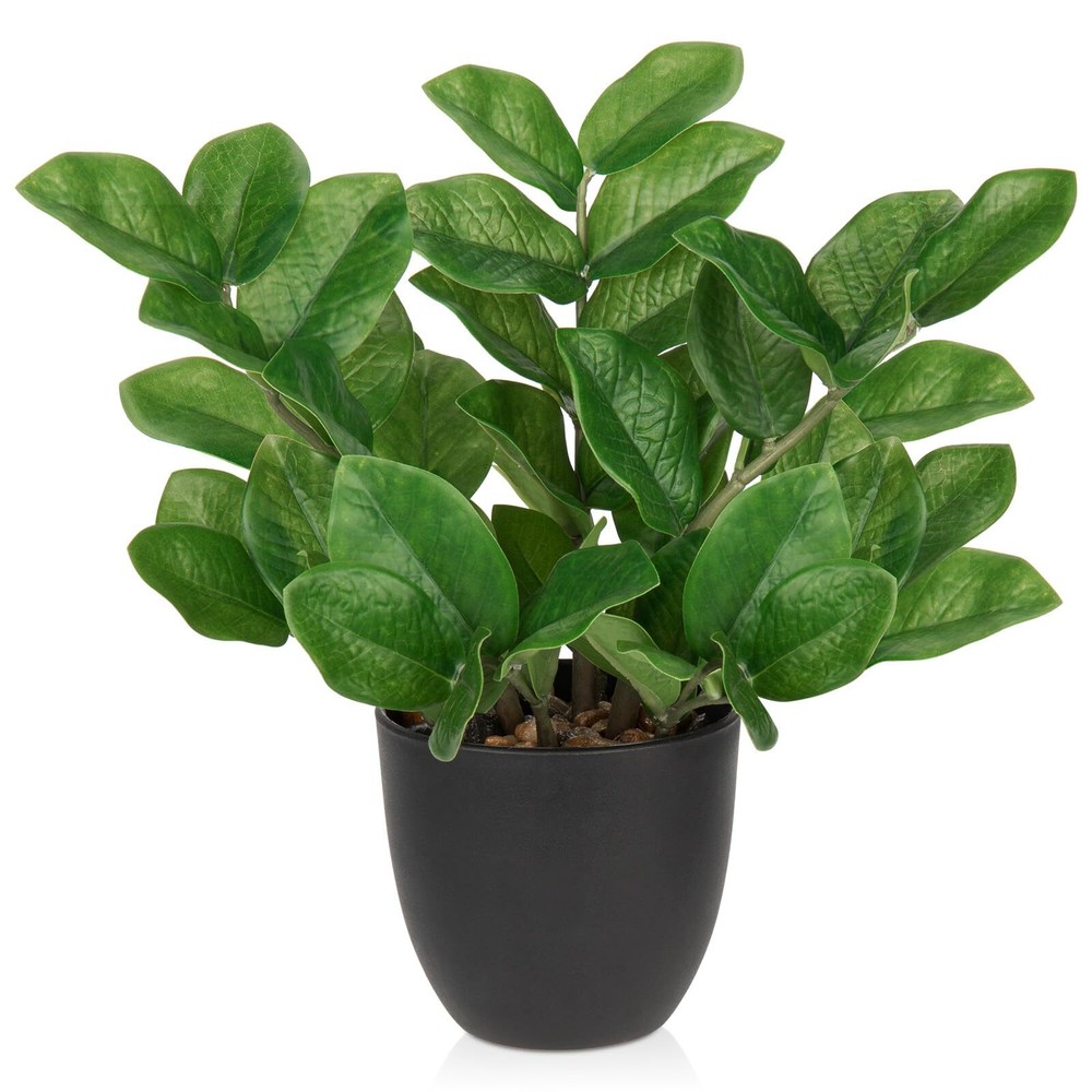 Artificial ZZ Plant in Black Pot - Faux Indoor Silk Houseplant Decor