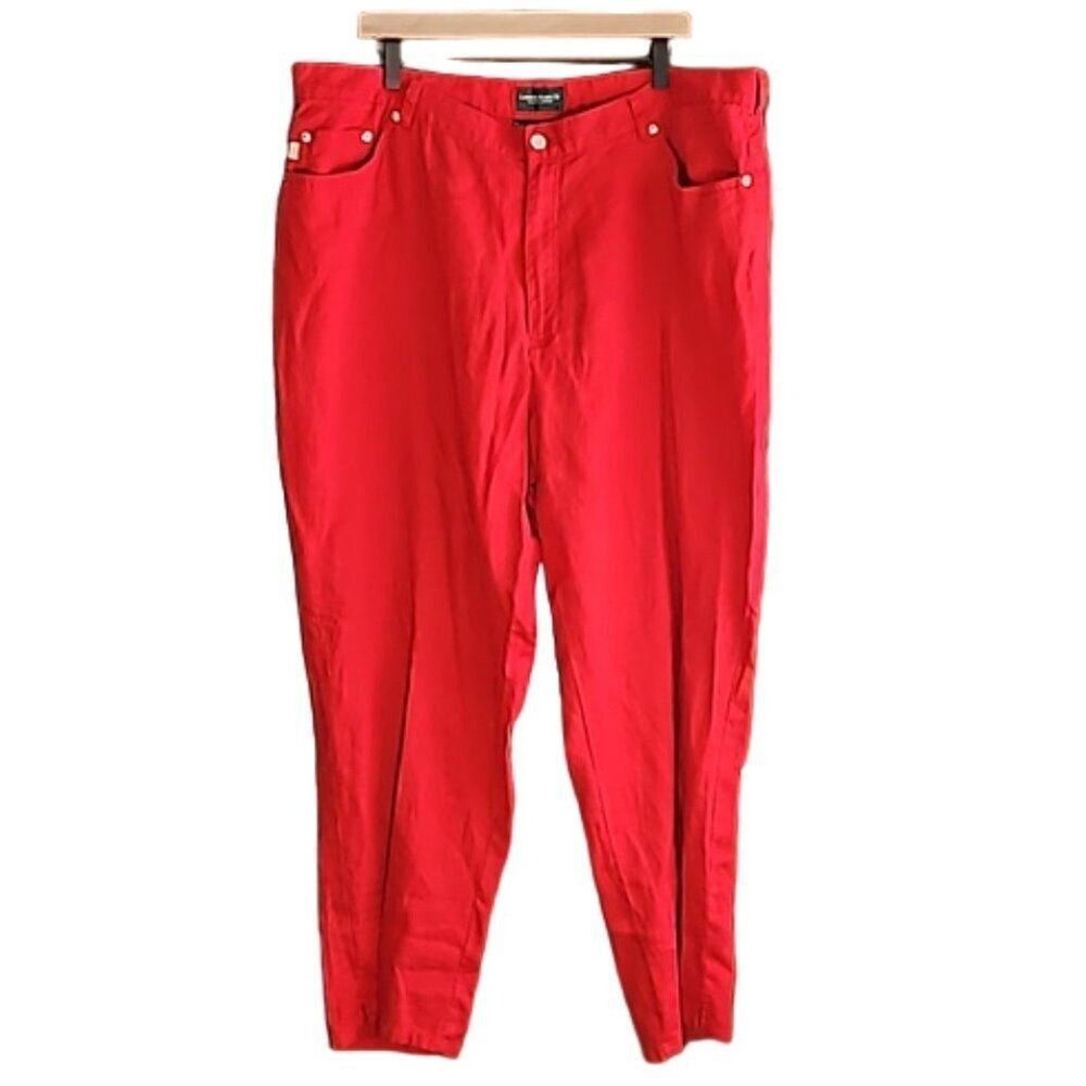 Ralph Lauren Womens size 22 100% Linen Ankle Pants Red Old Money Cherry Girl