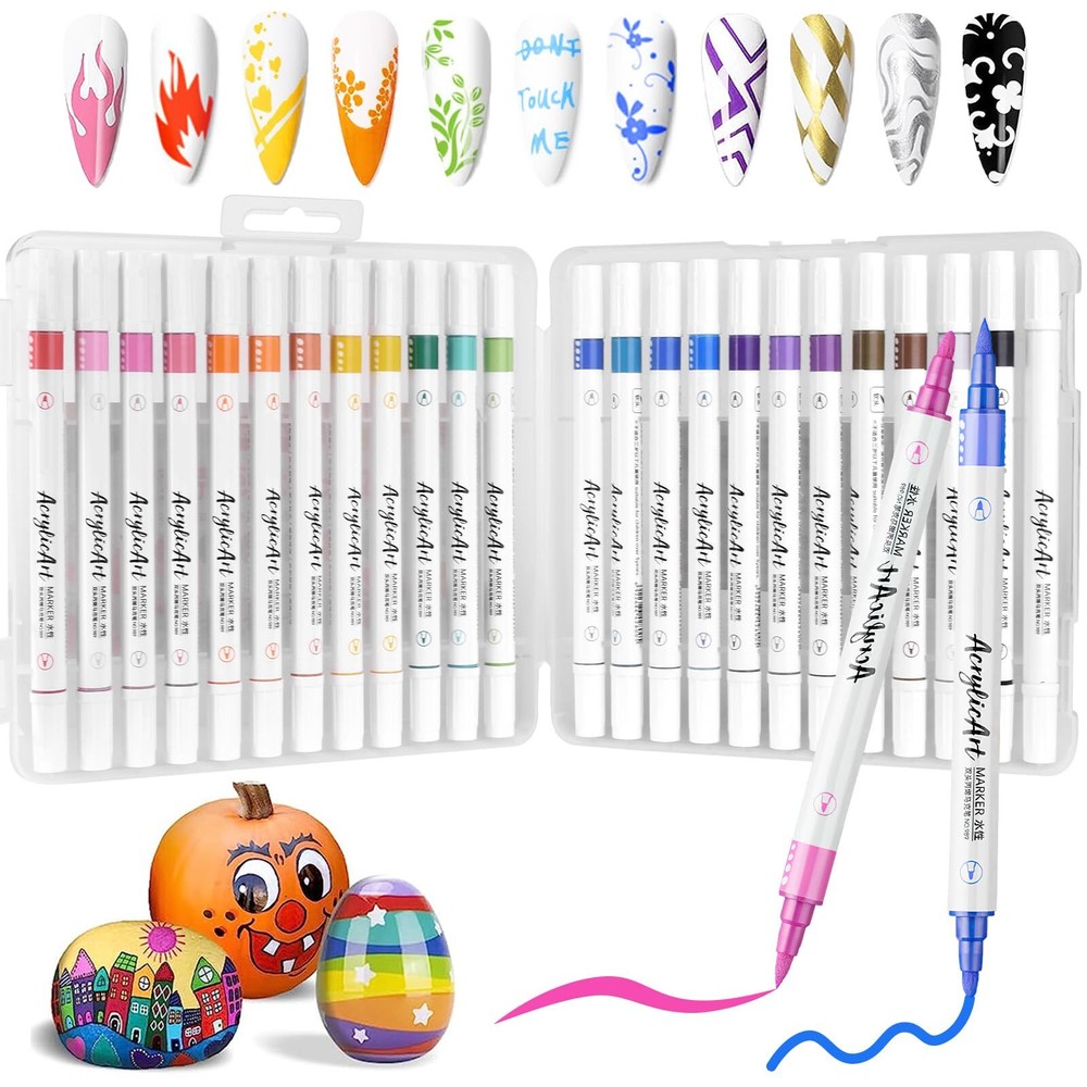 SAYEEC Acrylic Paint Pens, 24 Colors Dual Tip Nail Art Polish Pens with Fine ...