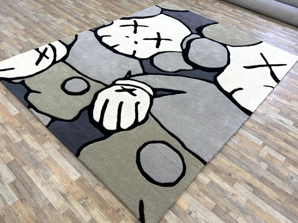 8x10 Hand-Tufted Wool Rug – KAWS Inspired Carpet for Living Room Modern Art