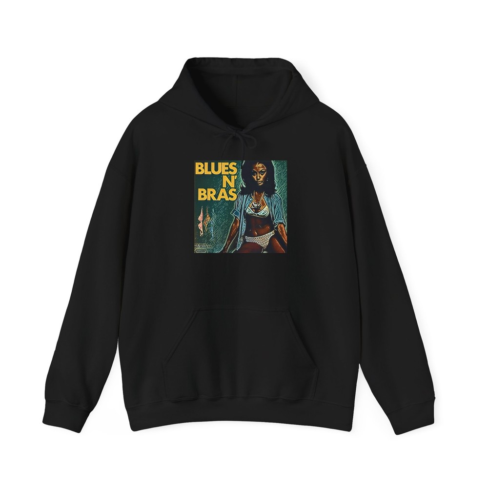 Blues N' Bras Graphic Print Art Crewneck LS Unisex Heavy Blend Hooded Sweatshirt