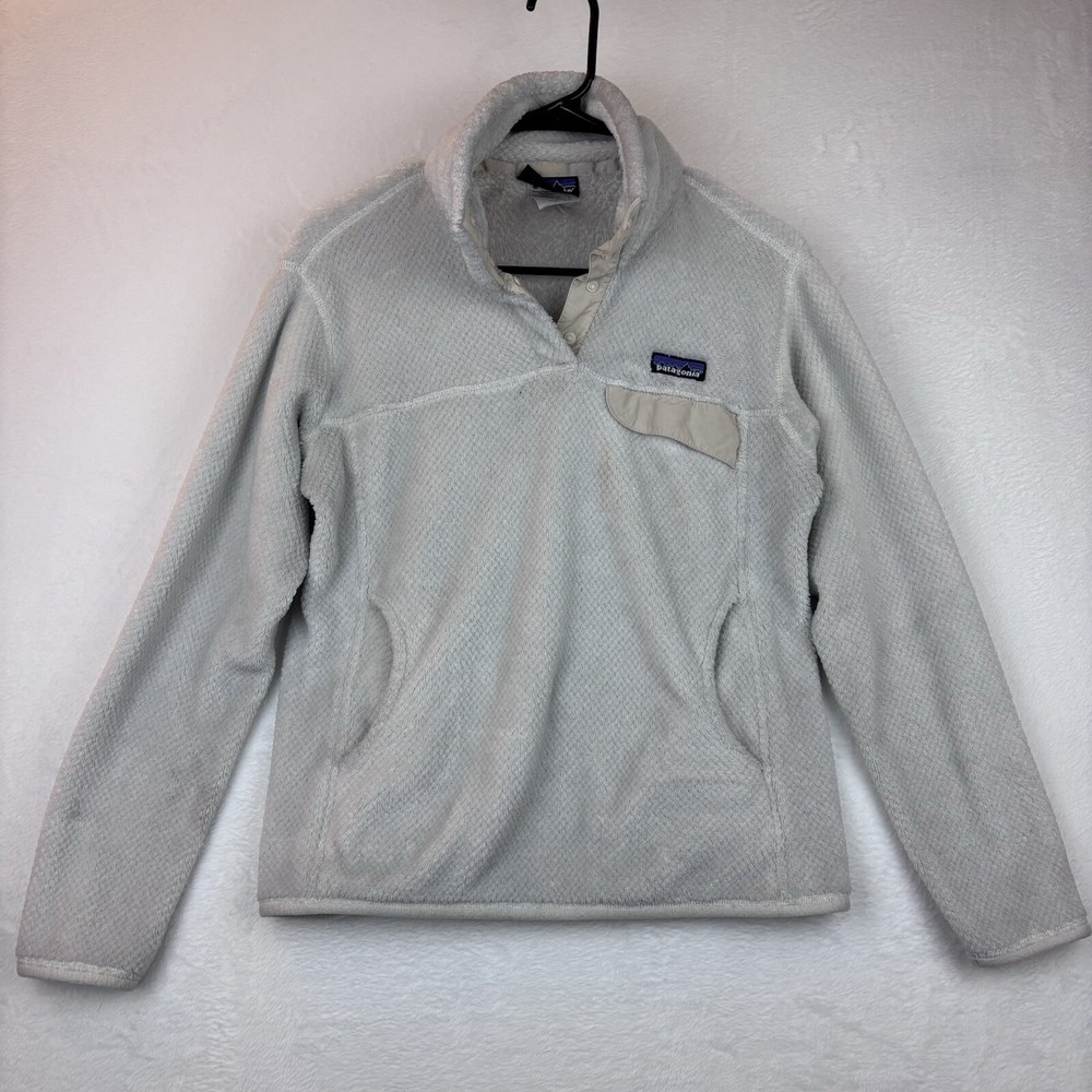 Patagonia Womens Cream Re-Tool Snap-T Fleece Pullover Size Medium Lightly Stained