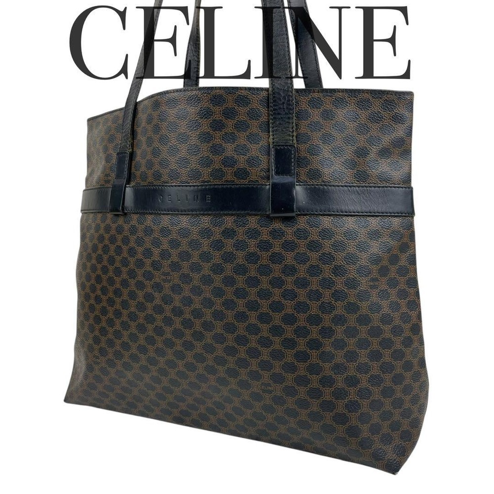 Celine Tote Bag Black Macadam Pvc Leather Brown