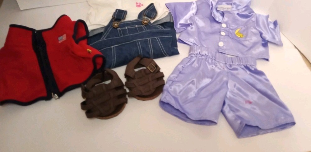 Build-A-Bear 6-Piece Clothing Bundle with Shoes Pajamas Overalls Shirt Vest