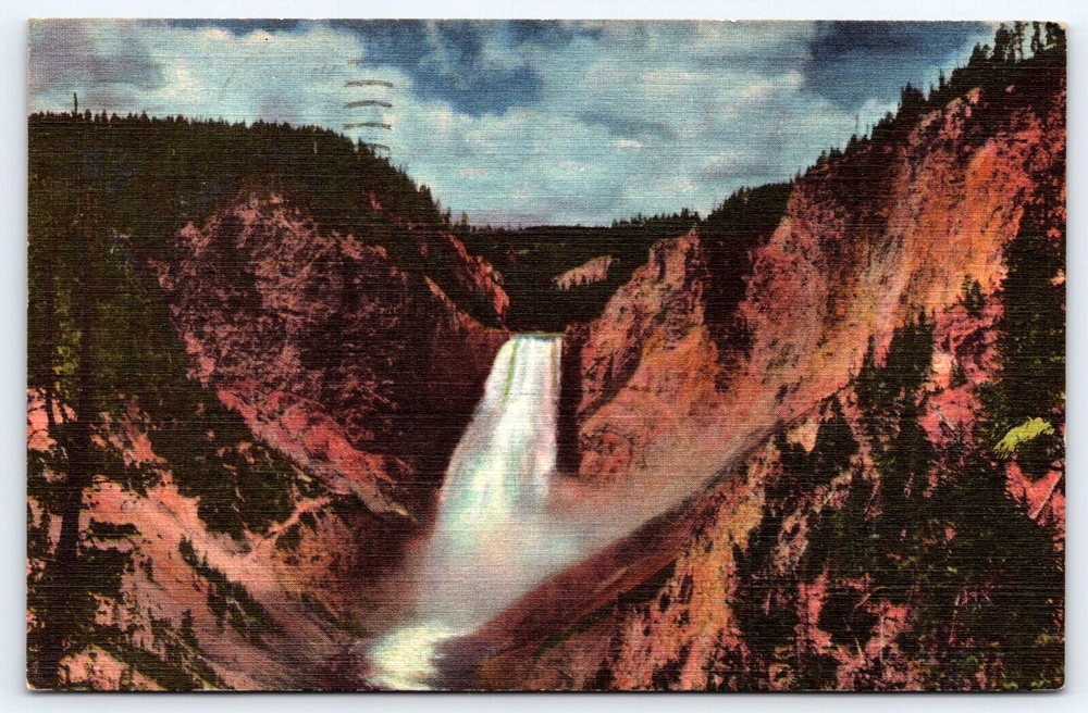 VINTAGE OLD ANTIQUE POSTCARD YELLOWSTONE NATIONAL PARK GREAT FALLS WATERFALL USA