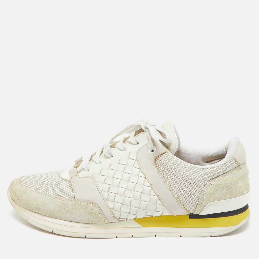 Bottega Veneta Cream Grey Leather Suede Lace Up Sneakers Size 42