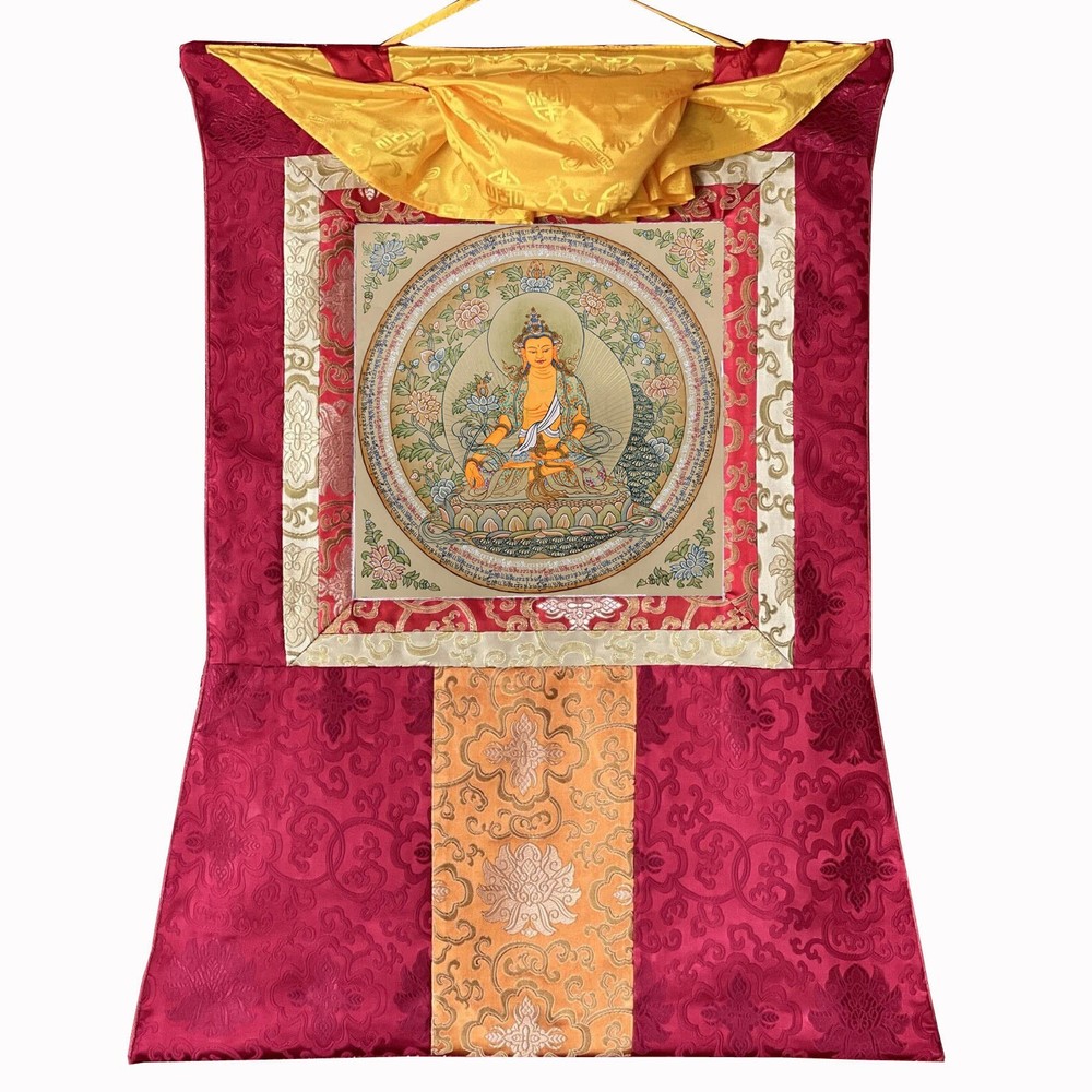 Silk Brocade Mounted ksitigarbha Mantra MandalaThangka, ksitigarbha Mandala