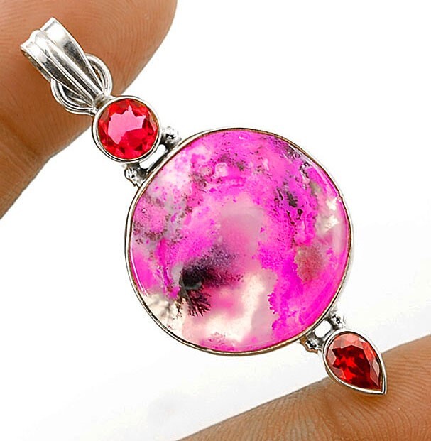 Natural Pink Dendrite Opal Turkey 925 Sterling Silver Pendant Jewery @B4-5