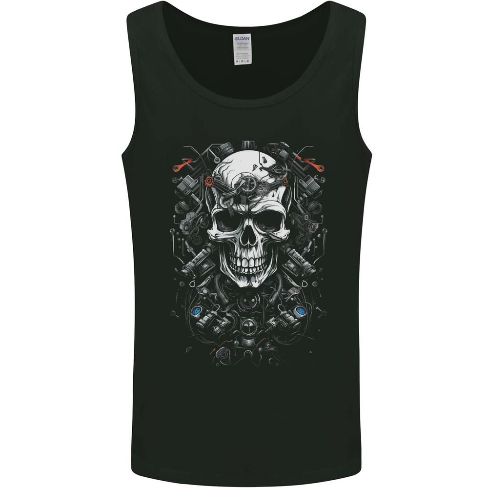 Engine Skull Car Motorcycle Biker Mechanic Mens Vest Tank Top