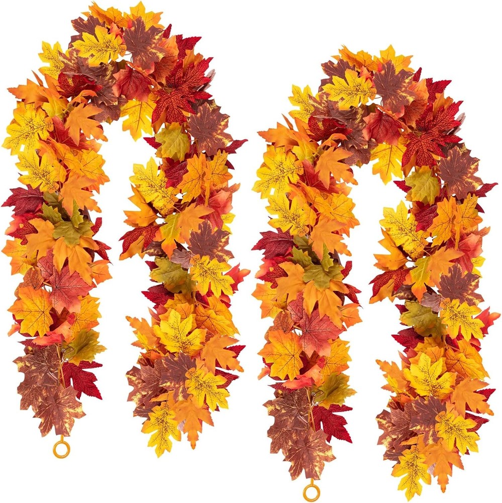 Fall Maple Leaf Garland, 2PCS Thanksgiving Artificial Hanging 2 Yellow