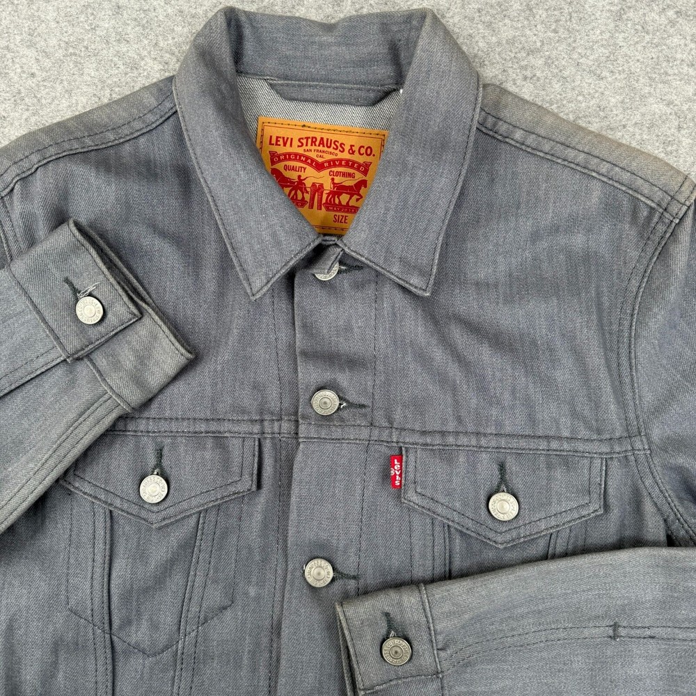 Levi's Women's Denim Trucker Jacket Small Gray Embellished Boho Patchwork