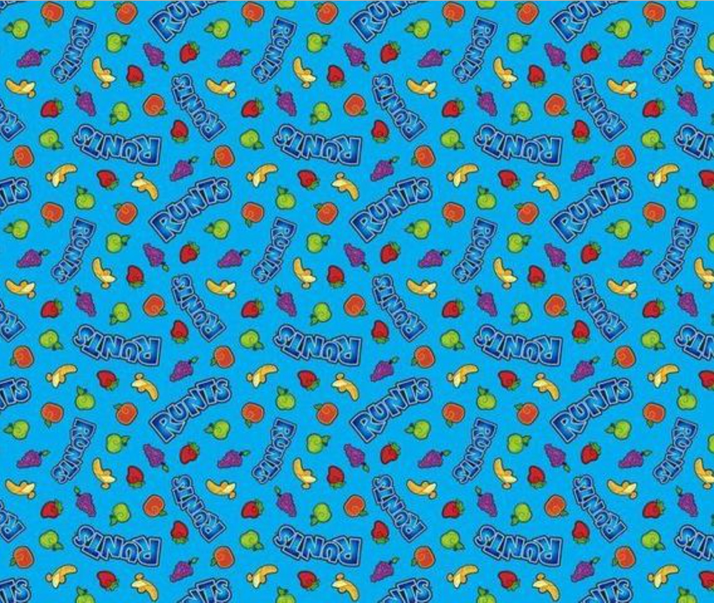 Runts Friends Candy Blue fabric 100% Cotton Fabric Sold By The Yard